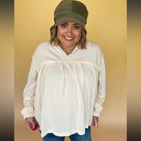 New Fantastic Fawn Thermal Cotton Gauze Balloon Sleeve Top Size Large Oversized - Picture 6 of 8